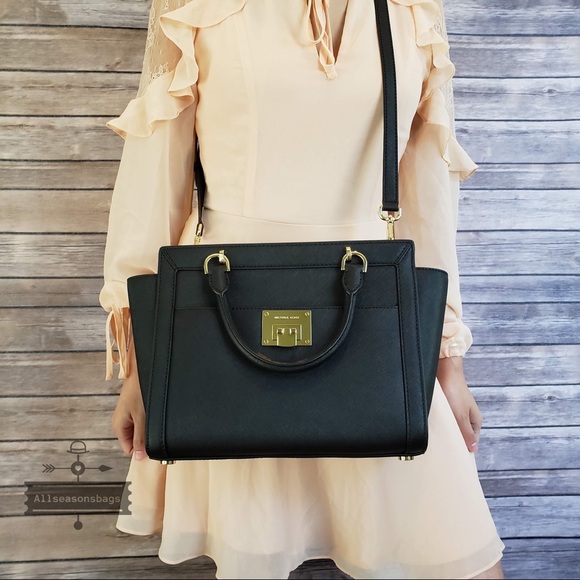 NWT Michael Kors Tina Large Satchel Black leather - Picture 5 of 8